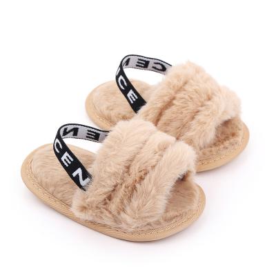 China Newborn Toddler Flat Fluffy Elastic Band Sandals Trend Fashion Baby Sandals Flat Shoes for sale