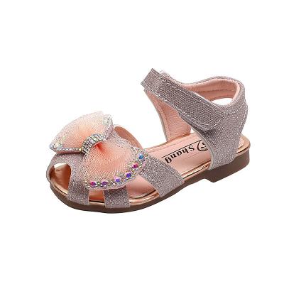 China Decorative Rhinestone Breathable Bow Baby Fish Mouth Sandals Girls Shape Cute Princess Shoes Prom Shoes for sale