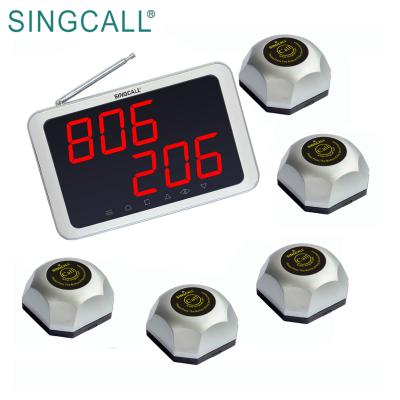 China ABS SINGCALL Waiter Call System Restaurant APE1200 White Display Receiver And 5 Buttons for sale