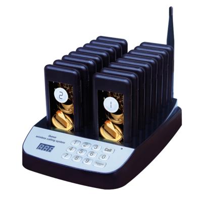 China Restaurant Pager System 16pcs Coaster Pagers and 1pc Call Button Keypad Transmitter Portable Radio Calling System for sale