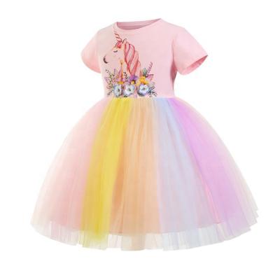 China 2021 Anti-wrinkle Rainbow Children's Unicorn Dress Costume Princess Girl Dresses Beautiful High Quality Birthday Party Fancy Dress Girl For Girls for sale