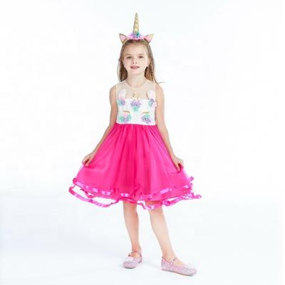 China Wholesale Unicorn Ruffles Girl Clothing Birthday Dress Dress Anti-wrinkle Summer Lace Flower Girls Costume for sale