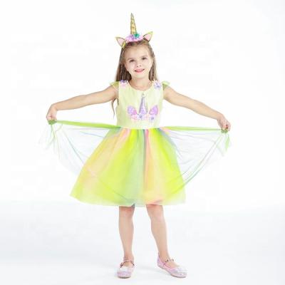 China Anti-wrinkle kids boutique clothing girl dress kids Unicorn Party Dress long tutu wholesale latest design for sale