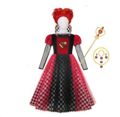 China Red Queen of Hearts Princess Anti-wrinkle Dress Alice In Wonderland Cosplay Fancy Dress Halloween Carnival Cosplay Party Girls Delux Costume for sale