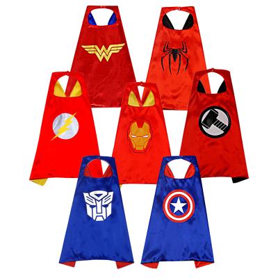 China Cosplay Cartoon Costume Double Layers Superhero Costume Child Adult Cape With Mask Custom Made For Kids Halloween Party Birthday Cosplay Costume Set for sale