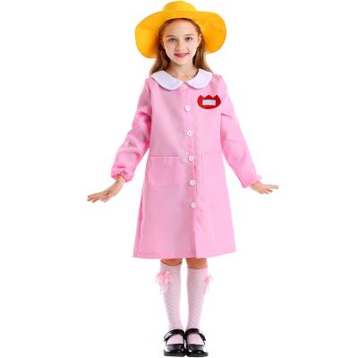 China Lovely Breathable Baby Collar 4Pcs Set Yellow Hat School Bag Cute Girls Lace Long Sleeves Kindergarten Blue Pre Dress School Uniform for sale