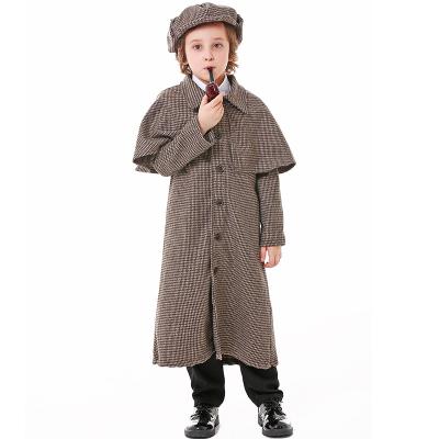 China Hot Selling Movie Good Quality Breathable Sherlock Dust Coat Cosplay Detective Cosplay Costumes Long Halloween Clothing Kids for sale