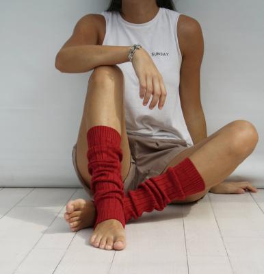 China TA21500 Acrylic Custom Red 100% Cotton Knitted Pattern Slouchy Leg Warmers For Women for sale