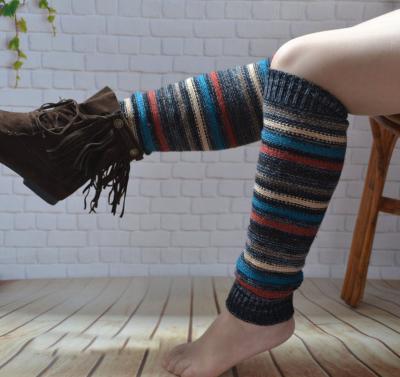 China Wholesale TA21503 100% Wool Vintage Wool Bars Colorful Knee High Women Knit Leg Warmers for sale