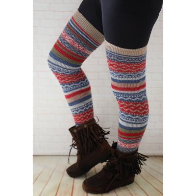 China Wholesale Classic Colorful Patterns Thigh Highs 100% Cotton TA21505 Jacquard Cotton Leg Warmers for sale