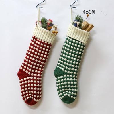 China Wholesale 100% Acrylic Funny Red Green Snowflake Christmas Stocking Candy Stocking Bag Large For Christmas for sale