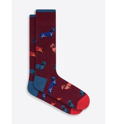 China Fashion Cotton Dog Design Wholesale Burgundy Mercerized Mercerized Soft Socks QUICK DRY for sale