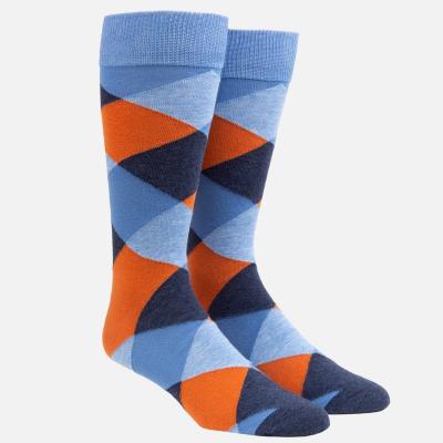 China TA21533 Custom Colorful Mens Funny Fashion QUICK DRY Combed Cotton Business Dress Rohrer Blue Plaid Socks for sale