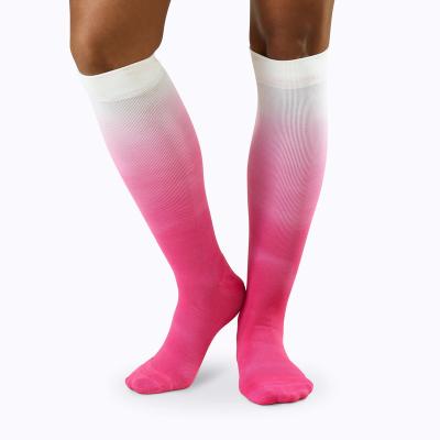 China TA21400 Amazon Physix Breathable Custom Supplier High Quality Pink Fade Tie Dye Compression Sport Women Graduated Socks for sale