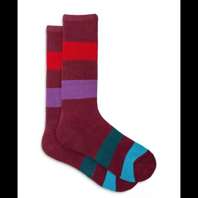 China TA21368 Logo Burgundy High Quality Colorful Multistripe Custom Made Soft Breathable Cotton Men's Stylish Socks for sale