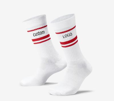 China Custom Logo Fancy Women Red Stripes Cotton Designer Brand Crew White Tube Socks QUICK DRY for sale