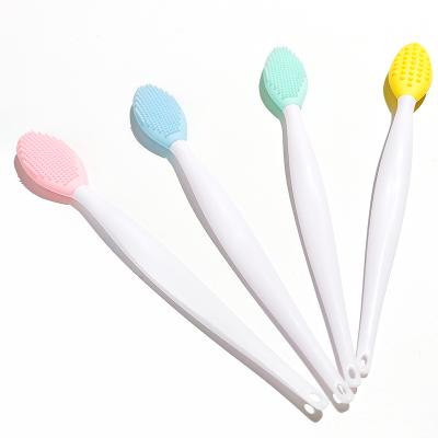 China Wholesale Exfoliating Silicone Nose Cleansing Brush Nose Brush Remover Double Head Black Lip Brush Soft Side Lip Scrub Tool And Nose Blackhead Remove Brush for sale