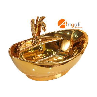 China Anguli Gold Color Wash Basin Sink Modern Gold Bathroom for sale