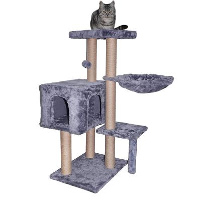 China Wholesale Modern Castle Pet Sisal Scratcher Housing Furniture Wooden Tower Stocked Cat Tree for sale