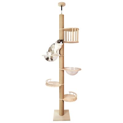 China Sustainable Luxury Single Cheap Scratcher Tower With Wooden Platform Floor To Ceiling Cat Tree for sale