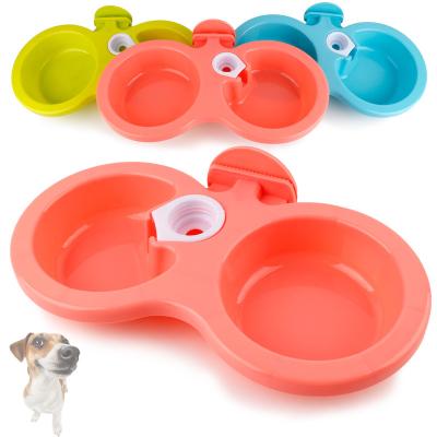 China Plastic Hanging Pet Bowl Dog Bowl Cage Driver Automatic Pet Drinker Double Bowl Pet Supplies for sale