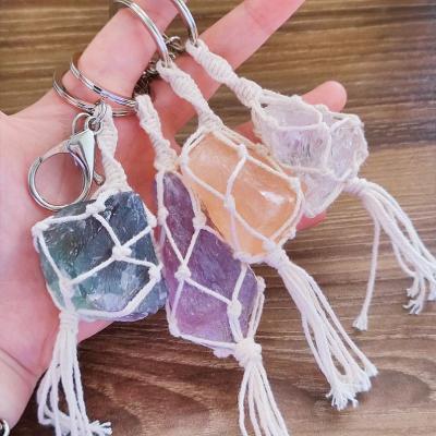 China Crystal Rose Quartz Keychain Crystal Keychain Crafts Stone Gemstone Key Chain Raw Mixed Raw Natural Quartz Stone for sale