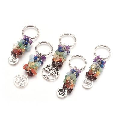 China Metal Key Chain Charms Ring Natural Gemstone Life Tree Metal Key Chain Accessories Pendant Tree Chakra Key Of Life Metal Key Chain Charms for sale