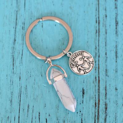 China Promotional Wholesale Natural Constellation Key Chain Crystal Quartz Gemstone Astrology Zodiac Sign Good Luck Key Chain Charms Customer Size for sale