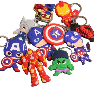 China Wholesale PVC Cartoon 3D Key Chains Marvel Avengers Keychains Iron Man Spider Man Key Chains Kids Gift Rubber School Bag Pendant for sale