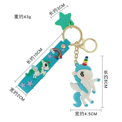 China Custom Soft Blue 3D Unicorn Keychains Pink Yellow Red PVC Horse Keychains Bag Luck Star Key Chain Unicorn Kawaii Pendant Keyring for sale