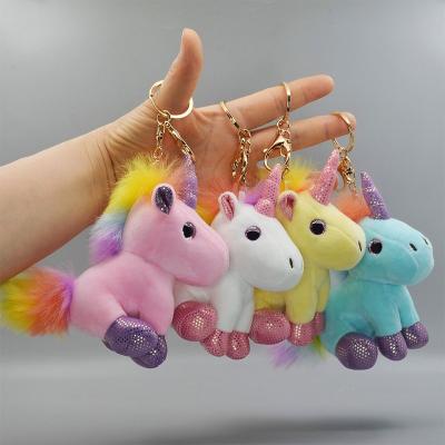 China Plush 14cm Kawaii Cartoon Candy Colors Plush Unicorn Keychain Bags Luggage Pendant Car Bag Men's Unicorn Doll Keychain Cute Ladies Plush Toy for sale