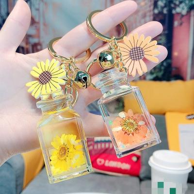 China 2022 Rubber New Cute Custom Liquid Car Quicksand Flower Central Institute of Statistics Quicksand Flower Quicksand Key Chain Creative Liquid Floating Key Chain for sale