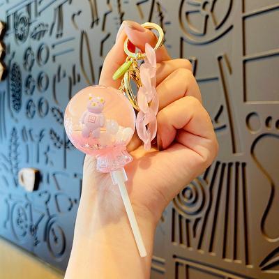 China Crystal 2022 New Wholesale Creative Cute Bear Lollipop Liquid Keychains Quicksand Floating Key Chain For Girl Liquid Lollipop Keychain for sale