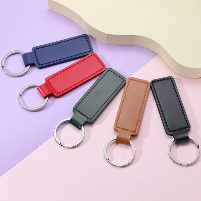 China Custom Logo Rectangle Shape PU Strap Car Key Chain Car Key Chain Blank Genuine Leather Blank Metal Engraved Leather Car Key Chain Custom Size for sale