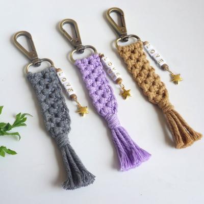 China Handmade Woven Macrame Keychain Car Handbag Keyholder Pendant Couples Charm Gift With Letter LOVE Macrame Tassel Keychains K210427004 for sale