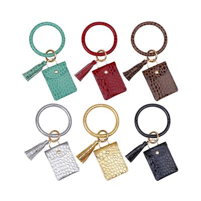 China 2022 PU Key Chain Bracelet Tassel Ring Bangle Card Holder Wallet Key Chain Card Holder Leather Rose Gold Keychain Wallet for sale