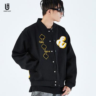 China QUICK DRY Factory Custom Design Baseball Black Chenille Jacket Long Sleeves Sport Wear Sweatshirt Unisex Varsity Jacket for sale