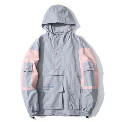 China Men's Breathable Hip Hop Jackets Plus Size Quick Dry Pockets Loose Anorak Jacket Elasticband Woven Edge Breathable Clothing for sale