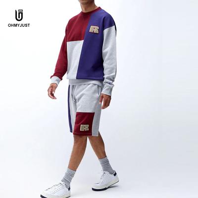 China Fashion Men's Wholesale Cotton QUICK DRY Two Tone Color Sweatshirt And Shorts Set Casual Elastic Waist Shorts And Top Sets