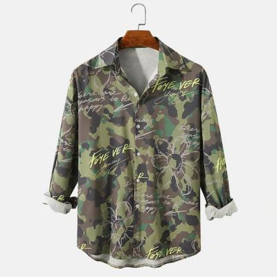 China Camouflage Anti-Shrink Stylish Graphic Full Sleeve 100%Polyester Team Uniform Gym Camp Collar Shirts For Senior Men for sale