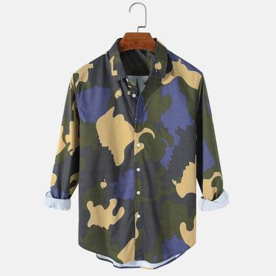 China Wholesale Anti-Shrink Graphic Lapel Print Graffiti Camouflagec Army Golf Polyester Casual Shirts For Men for sale