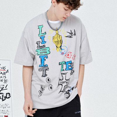 China Anti Shrink Men Color Letters Hip Hop Tee Streetwear Graffiti Printed Oversized T Shirt Big Size T-shirt for sale