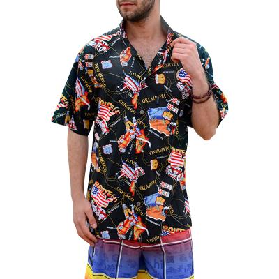 China Anti-pilling New Mens Short Sleeve Shirts Travel Map Digital Printing Hawaiian Shirts Beach Seaside T-Shirt for sale