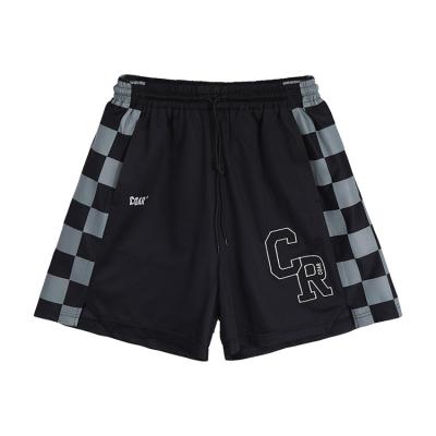 China Polyester Mesh Workout Purple Plaid Print Lane Embroidery Patch White Viable Thick Premium Basketball Shorts With Back Pockets for sale