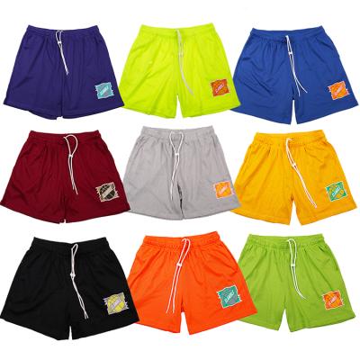 China Custom Viable Gym Logo White Printed Basketball Orange Biker 5Inch Above Knee Cropped Fitted Mesh Fabric Shorts for sale