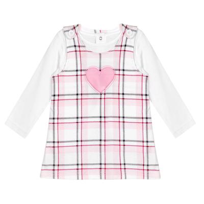 China Kids Rib Tops Casual Cute Girls Solid Long Sleeves T-Shirt And Plaid Dress Clothes Babies Clothing Sets for sale