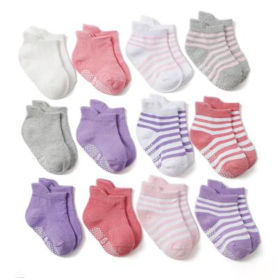 China QUICK DRY whole cotton fabric striped print infant indoor active grip anti slip ankle sock girl boy baby socks for sale