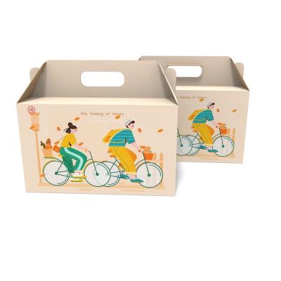 China Custom Printed Disposable Take Out Food Packaging Box Container Cake Box Paper With Window Handle for sale