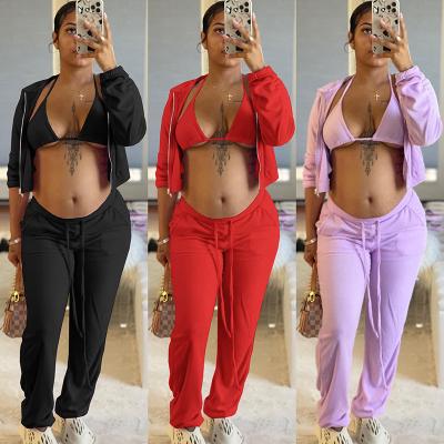 China 1.1) RTS Women's Breathable Crop JH5918 2021 (Coated Jackets Girls Hooded Winter Autumn Three Pant Set 3 Piece Sweatsuit Tracksuits for sale