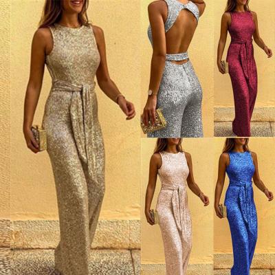 China RTS Sleeveless Sequined Clothing (0.6 Neck) G034 Stitch Sustainable Round Personalized Silver Women's Sequined Overalls for sale